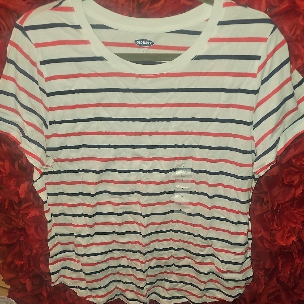 Old Navy NWT Women's Red and Navy Striped Tee Size Large